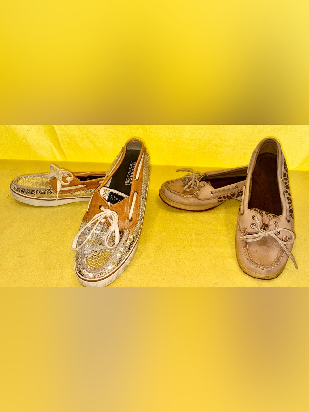 Sperry Top-Sider Boat Shoe Lot (2 prs) - Sequin & Leopard Accent - Sizes 8.5 & 9